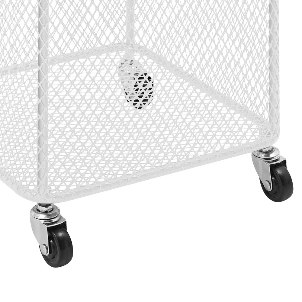 White Rolling Laundry Basket with Wheels Freestanding Square Iron Laundry Basket