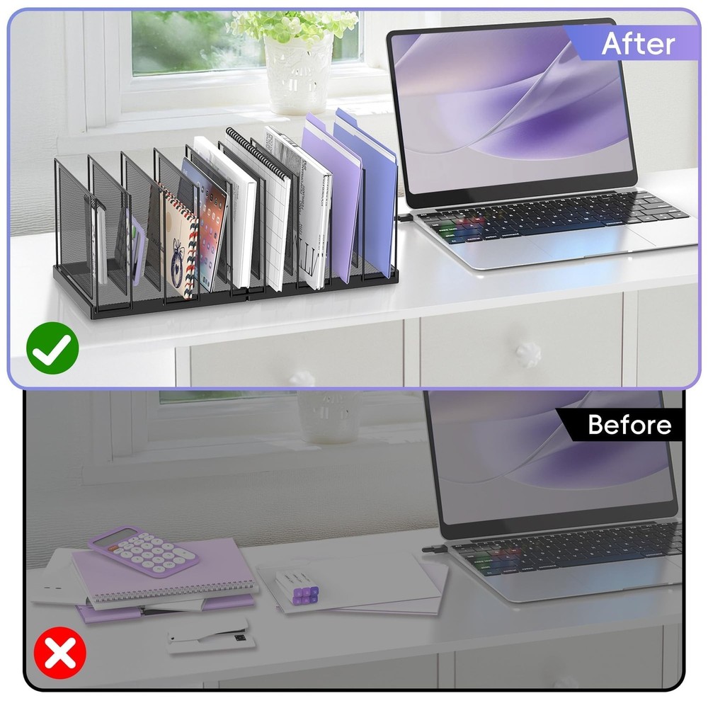 9-Section Desk File Organizer, Vertical File Holder, Mesh Desktop File Folder...