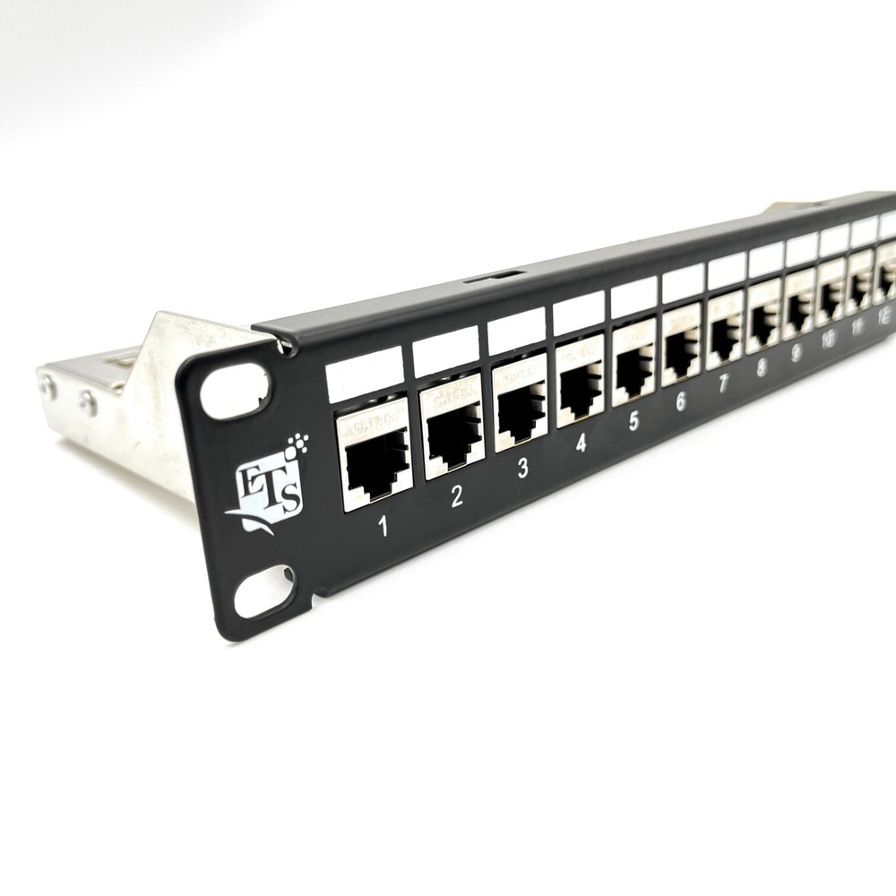ETS 12 Port Patch Panel 10 inch Cat6A Inline Keystone, Feedthrough Coupler