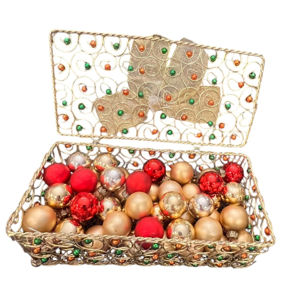 Gold WIRE MESH Rectangular Box Hinged Lid Loop Metal Scroll Mini Ornaments