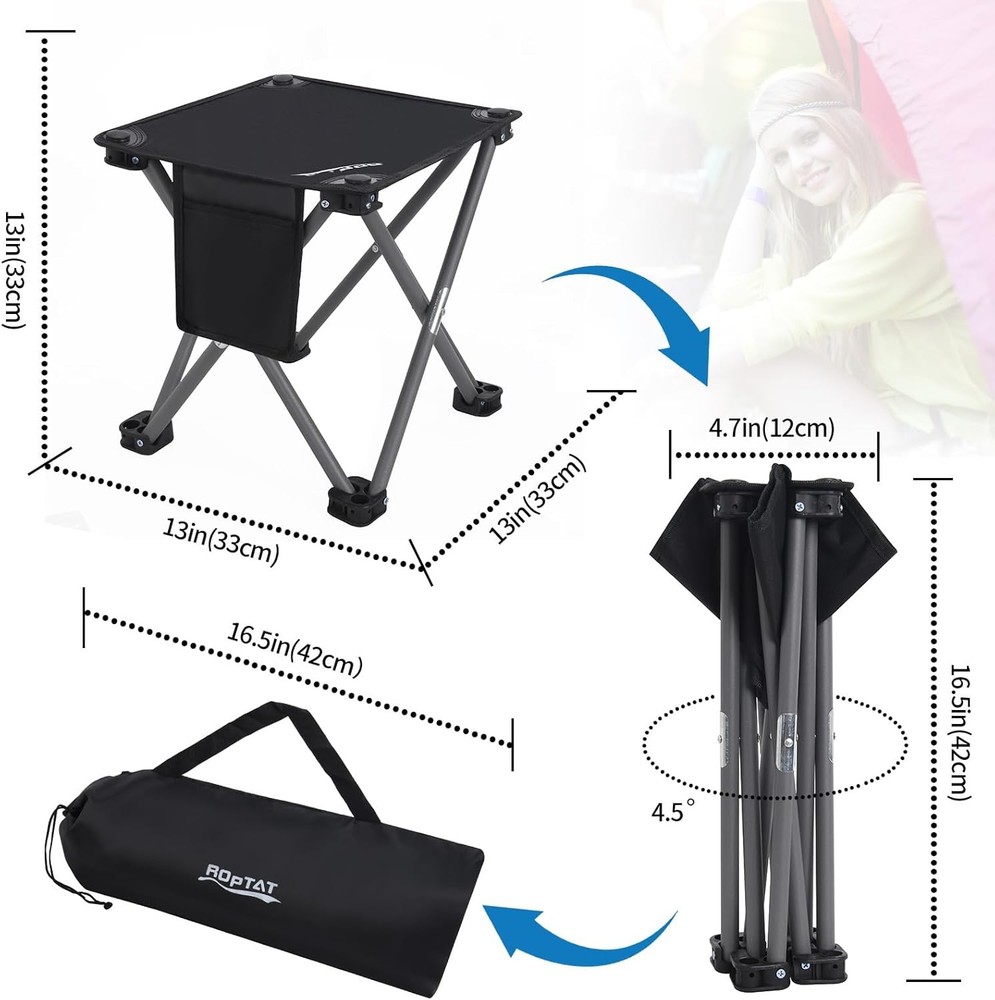 Roptat Camping Stool,Portable Folding Compact Lightweight Stool Seat Black