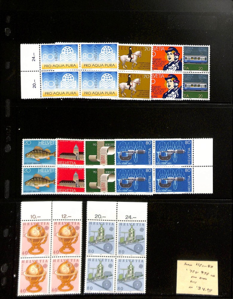 Switzerland, Postage Stamp, #729-783 Blocks Mint NH, 1982