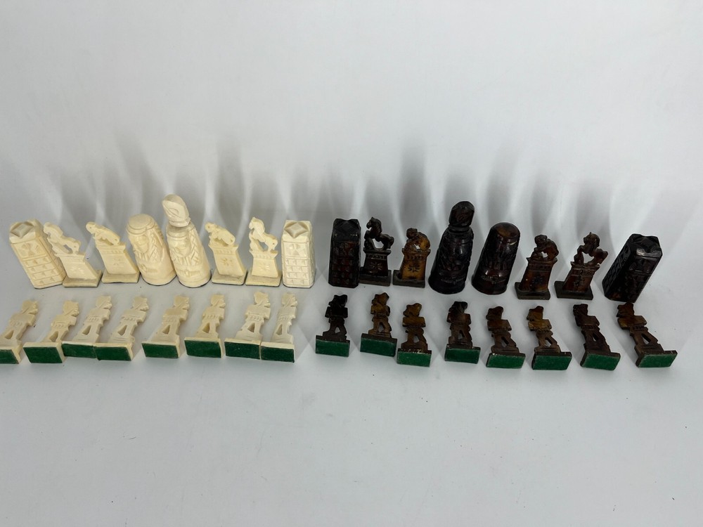 Complete Hand-carved Camel Bone Egyptian Chess Set