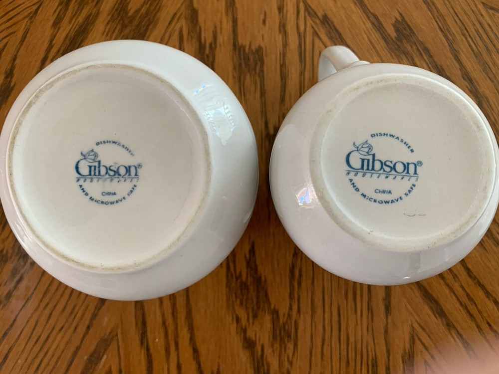 Gibson Cream & Sugar Set, White With Embossed Fruit Design, Ceramic, EUC