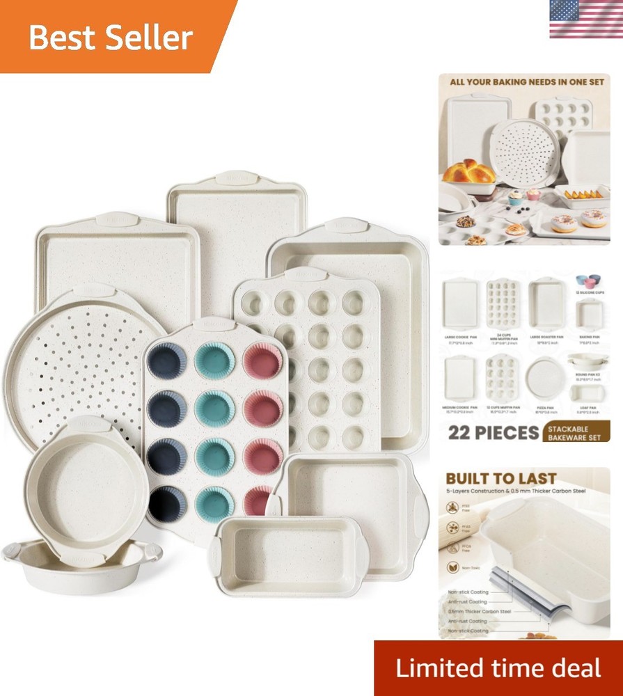 22 PCS Nonstick Baking Pans Set, Stackable Bakeware Sets with Silicone Handle...