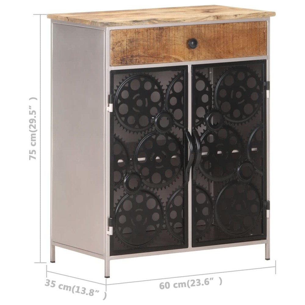 Industrial Sideboard Bicycle Chain Design Solid Mango Wood Iron Doors Drawer