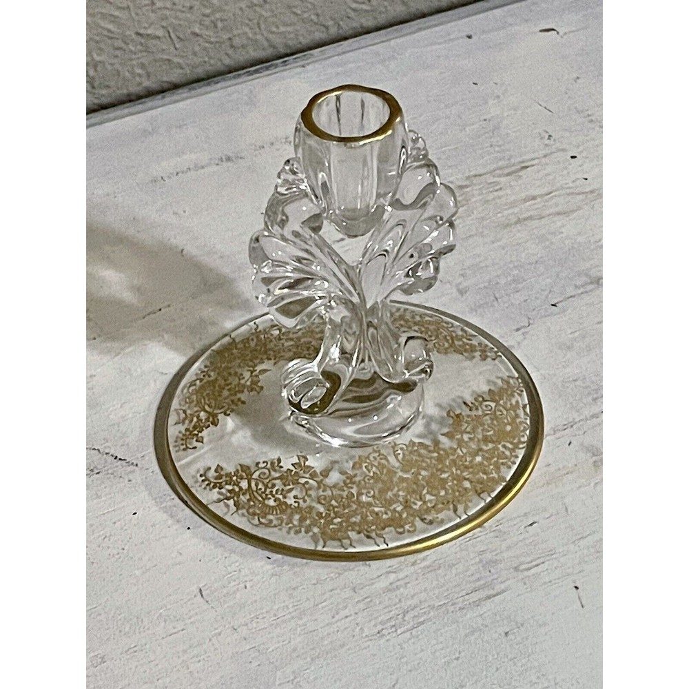 Single Gold Etched Glass Candlestick Holder