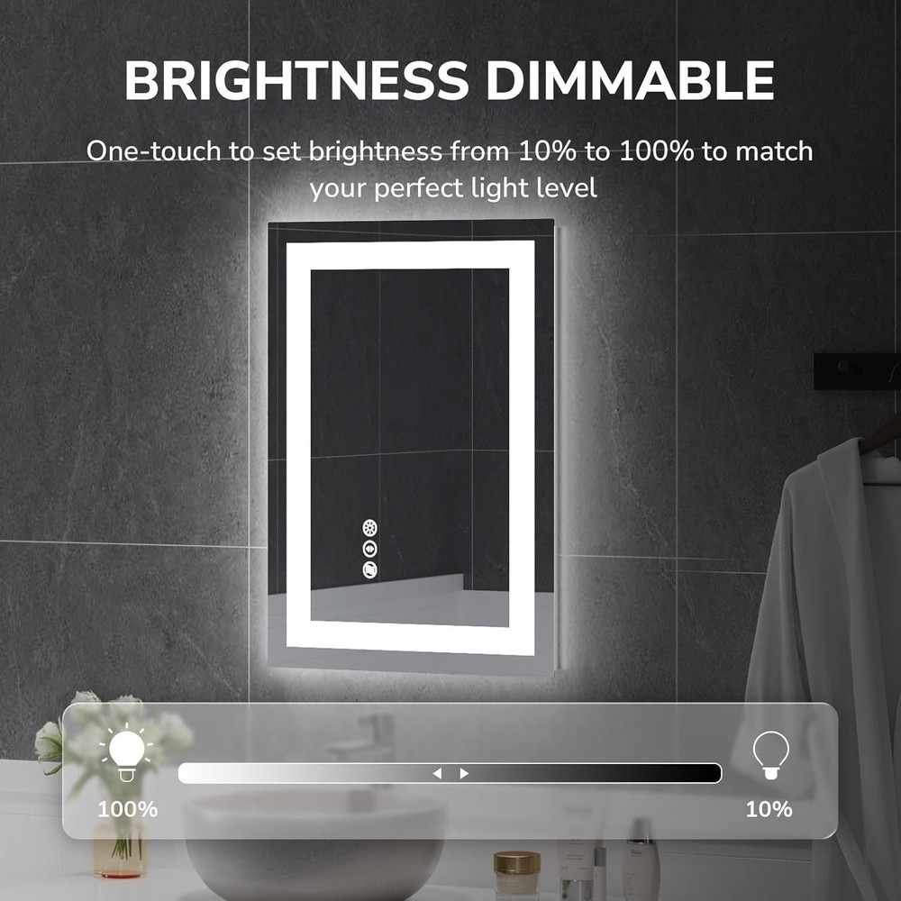 20x28" LED Bathroom Mirror Lighted Vanity Wall Mirror, Horizontal and Vertical