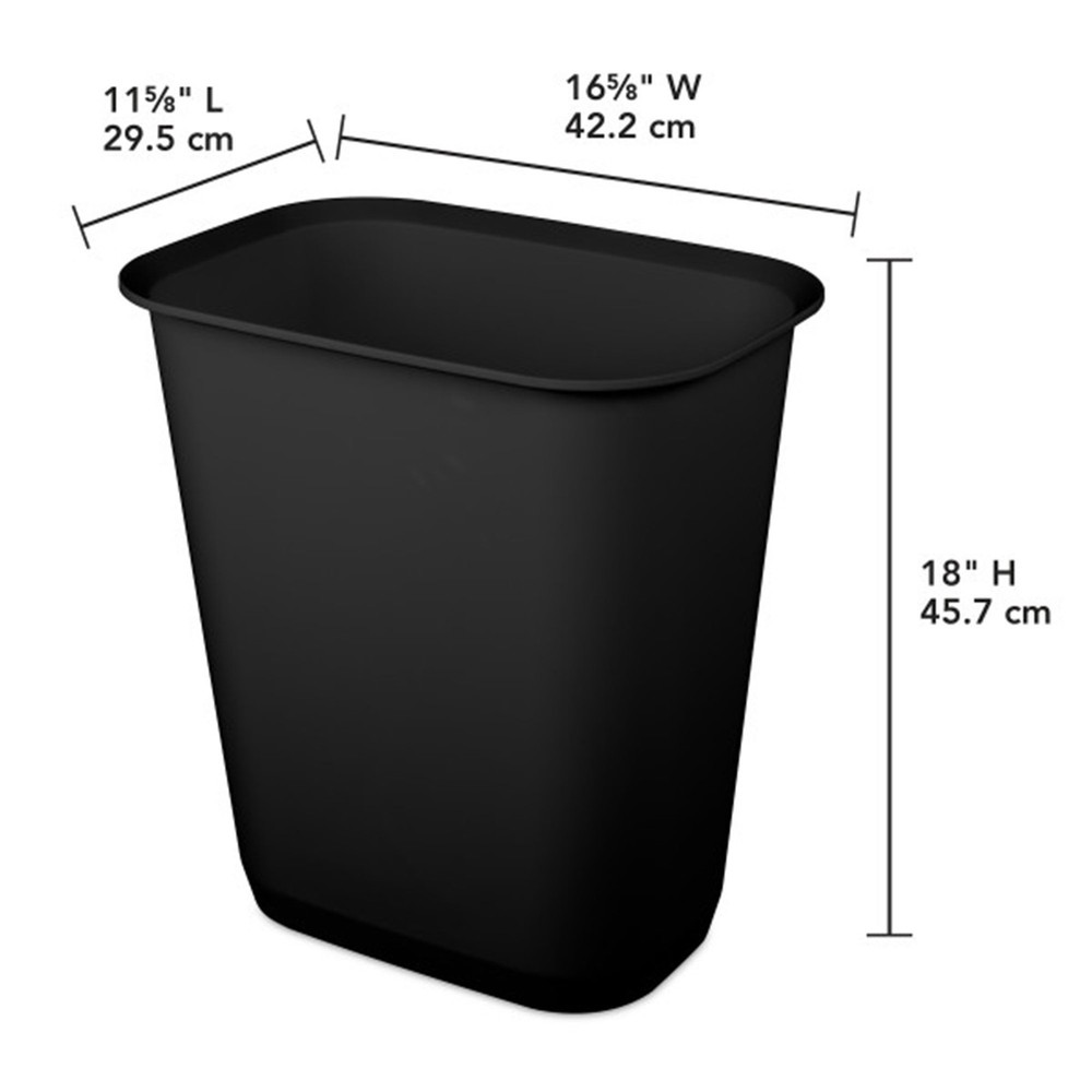 Sterilite Rectangular Wastebasket 9 Gallon Open Top Trash Bin, 24 Pack, Black