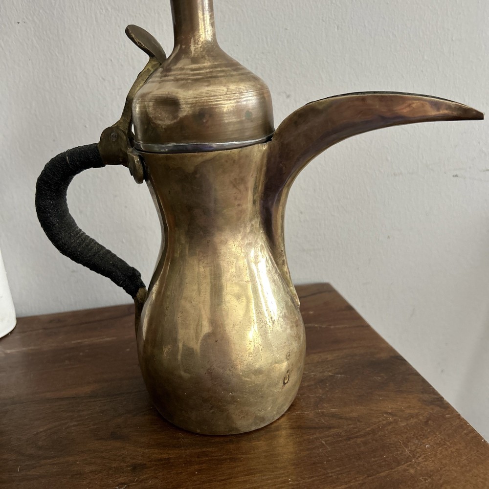 Vintage Middle Eastern Brass Dallah Coffee Pot Makers Mark Wrapped Handle 12.5”