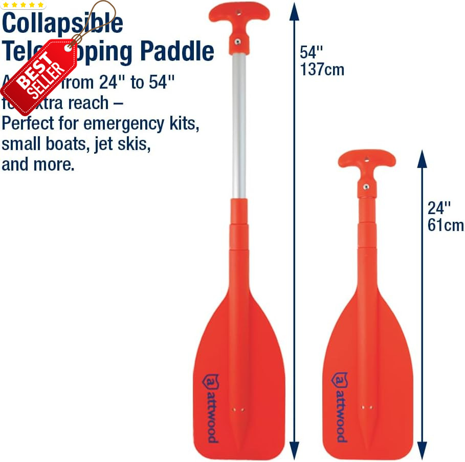 Emergency Telescoping Paddle for Boating Orange Adjustable Safety Oar - US