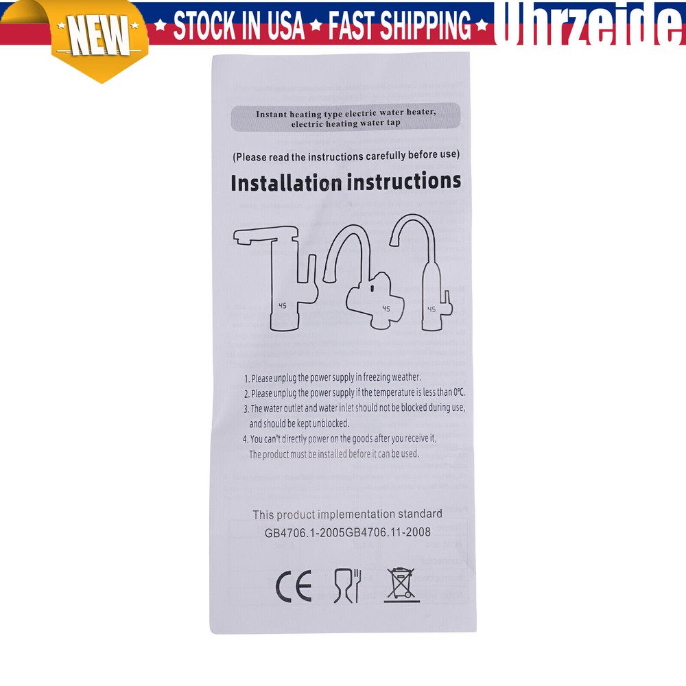 3000W Electric Hot Water Heater Faucet Tankless Instant Kitchen Bathroom Tap