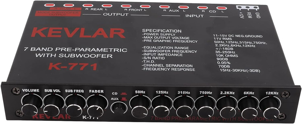 Car Audio Equalizer, Low Pass 7 Band Car Graphic Equalizer High Level Input EQ w