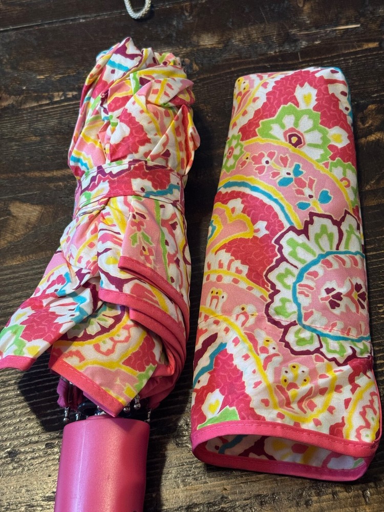Vera Bradley Bloom Berry Plastic Handle Automatic Open and Close Umbrella