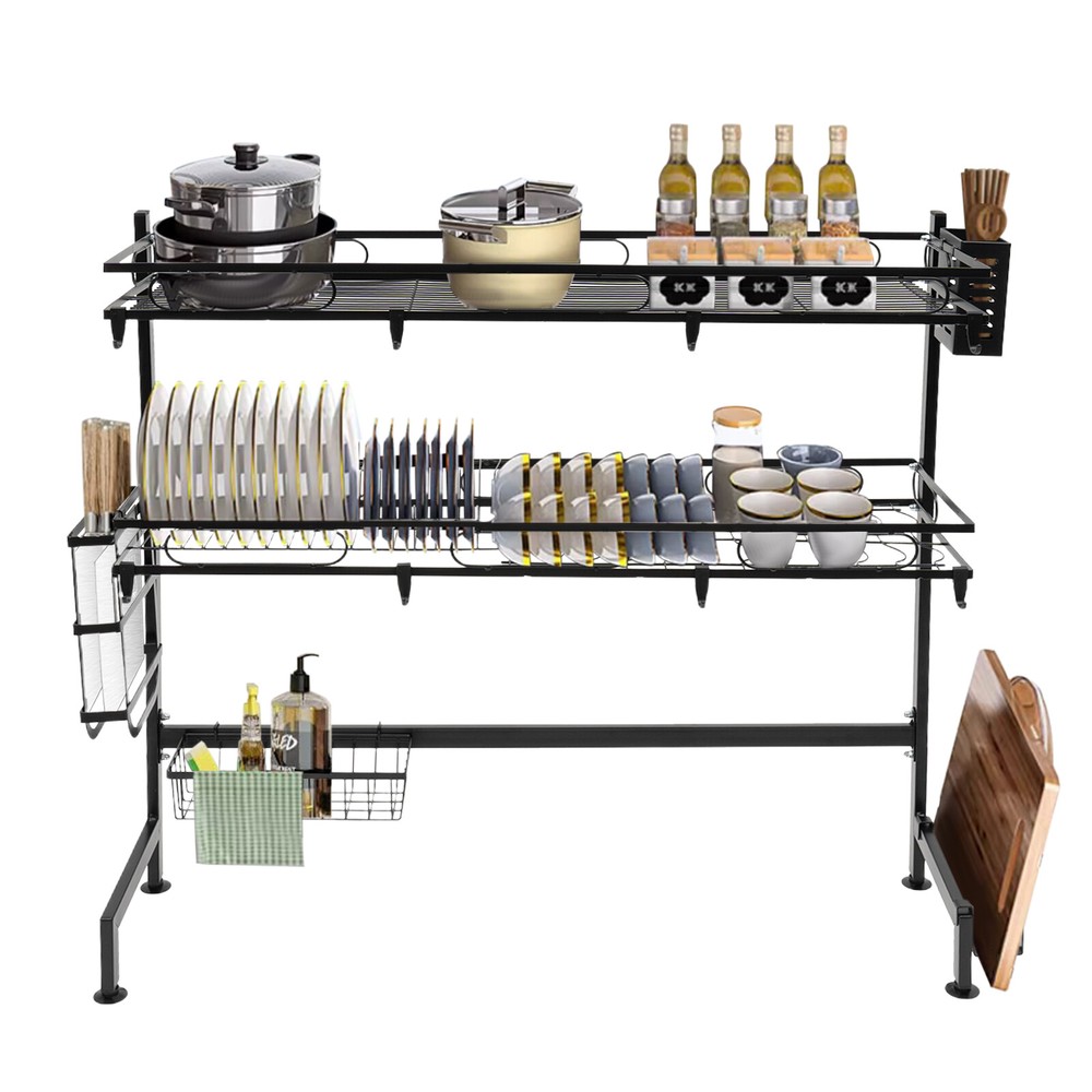 2 Tier Over Sink Dish Drying Rack Cutlery Drainer Kitchen Shelf Cup Organizer