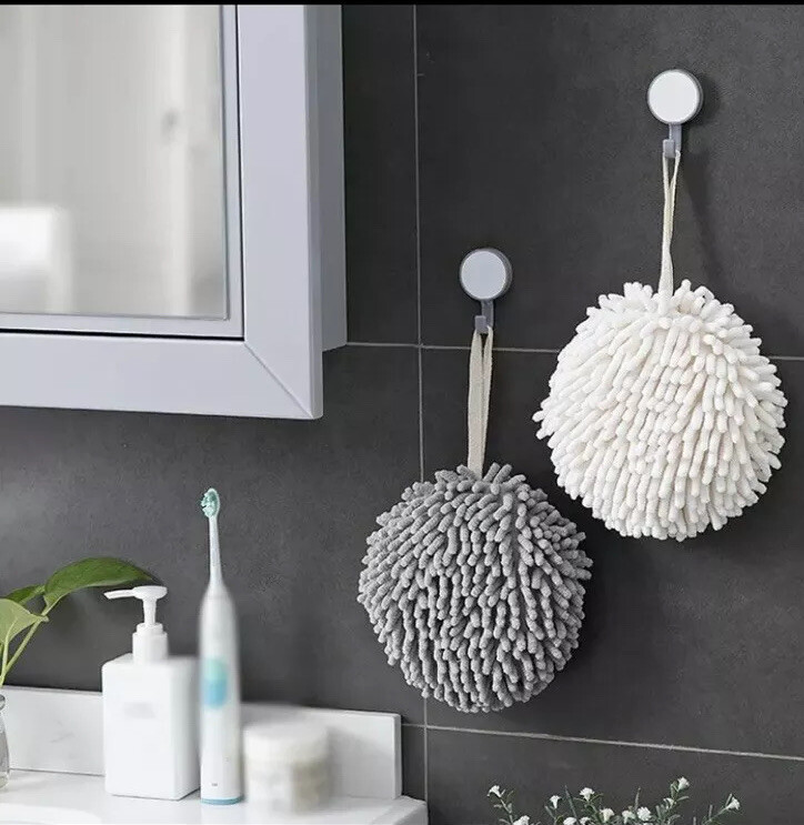 Chenille Hand Towel Kitchen Bathroom Hand Towel Ball with Hanging Loop