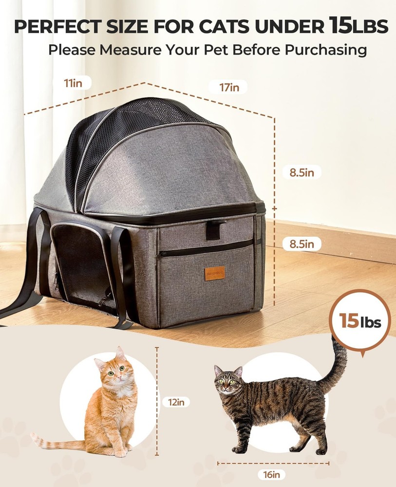 Top-Expandable Large Cat Carrier, Soft Sided Cat Bag Carrier for Medium Large...