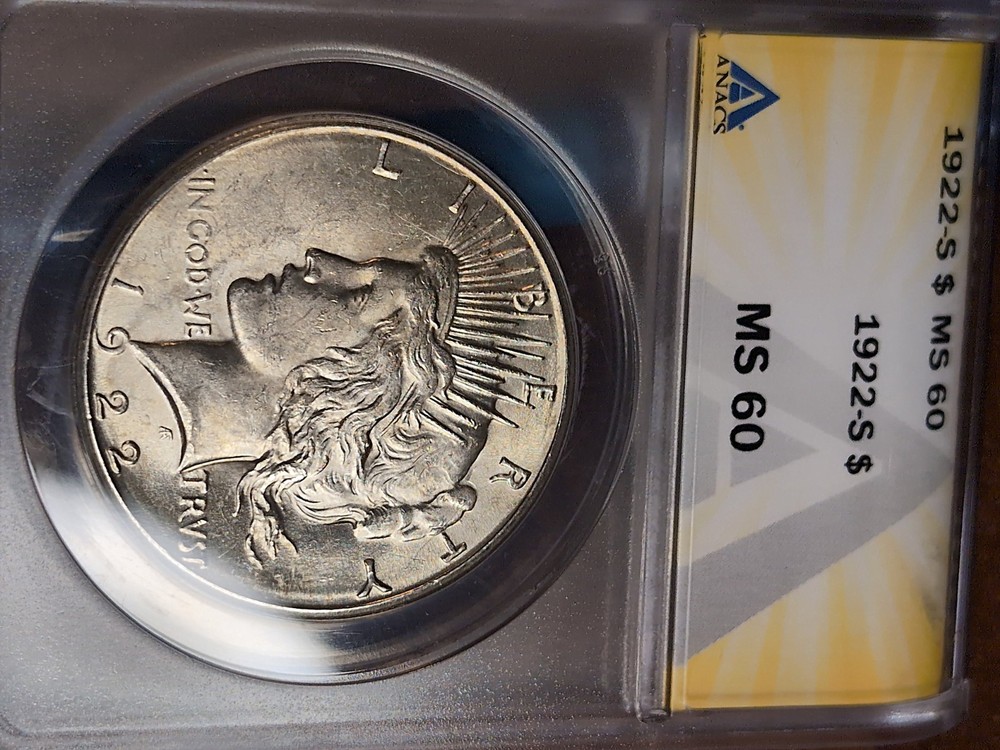 1922-S Peace Silver Dollar Coin $1 ANACS MS 60