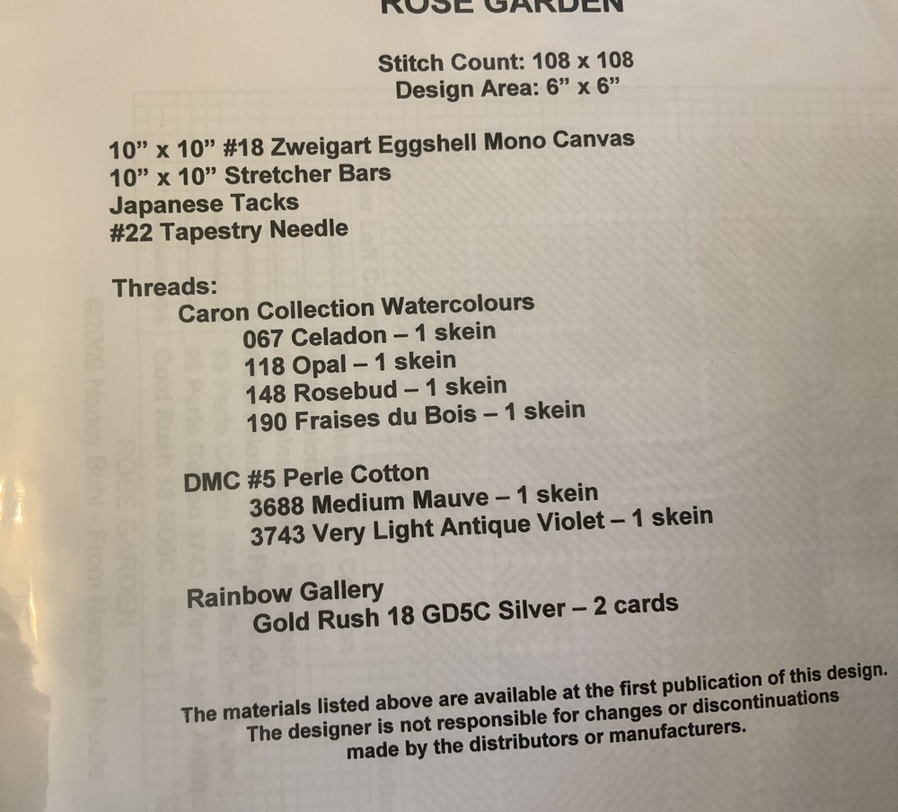 Nancy’s Needle Needlepoint Chart “Rose Garden”