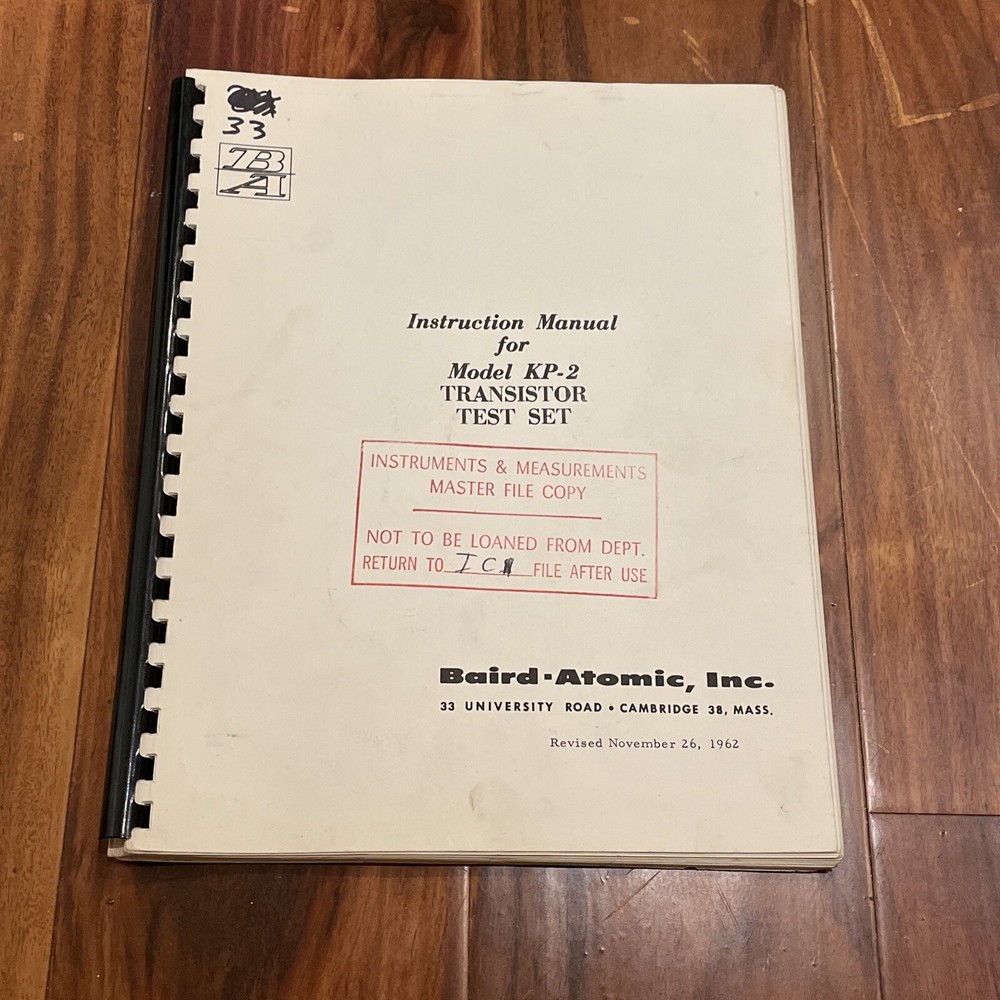 Baird-Atomic Model KP-2 Transistor Test Set Instruction Manual