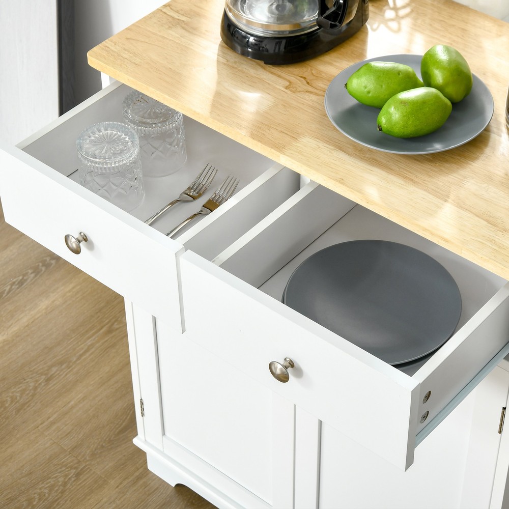 A storage cabinet with two drawers and adjustable shelves