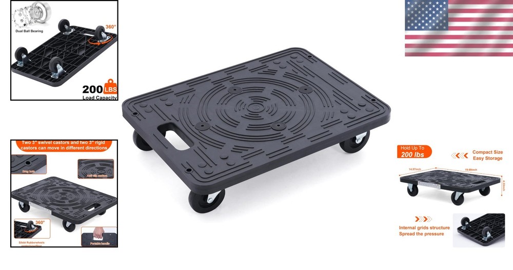 Lightweight Polypropylene Dolly - 200 lb Capacity for Effortless Moving