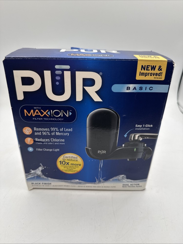 PUR FAUCET MOUNT PLUS WATER FILTRATION SYSTEM FM 2000B, BLACK & 2 Filters