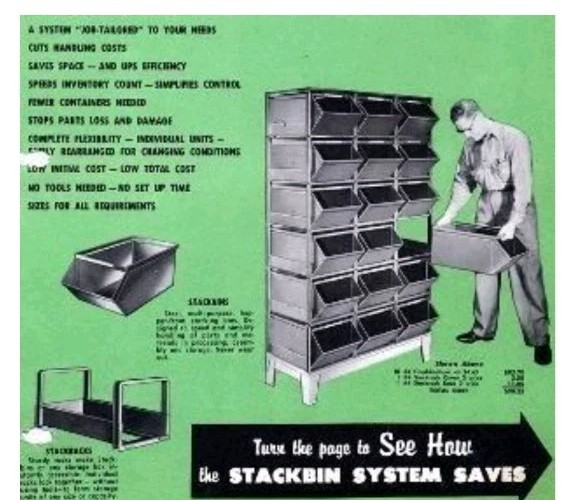1930s Lot 8 Vtg STACKBIN Metal Box Stacking Industrial Organizer Storage Display