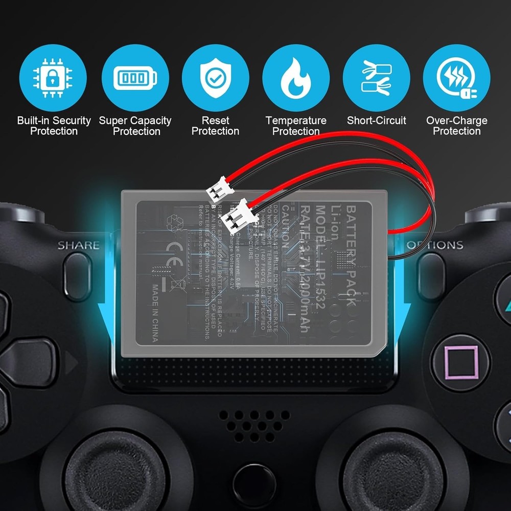 2 Pack 2000mAh Batteries for PS4Pro/PS4Slim Controller,Replacement Lithium Ba...