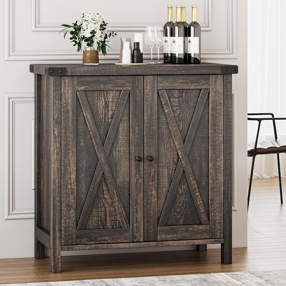 Farmhouse Sideboard Buffet Cabinet with Adjustable Shelf & 2 Barn Doors Kitchen