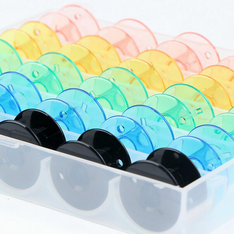 25Spools Bobbins Sewing Machine Bobbin Case Organizer Storage Colorful/Clear Box