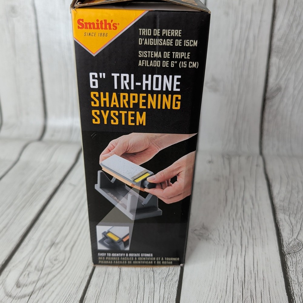 Smith's TRI6 6" Tri-Hone Sharpening System Knife Tool Sharpener 3 Stone Arkansas