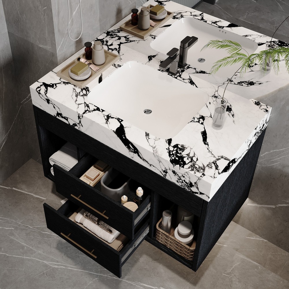 Modern Floating Bathroom Vanity with Ceramic Sink Wall-Mounted Storage Cabinet
