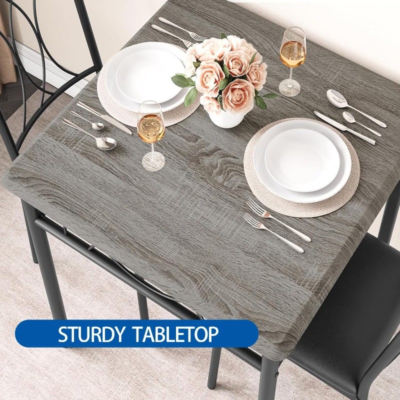 Dining Table Set for 2, Square Dinner Table Sets with 2 Upholstered Chairs