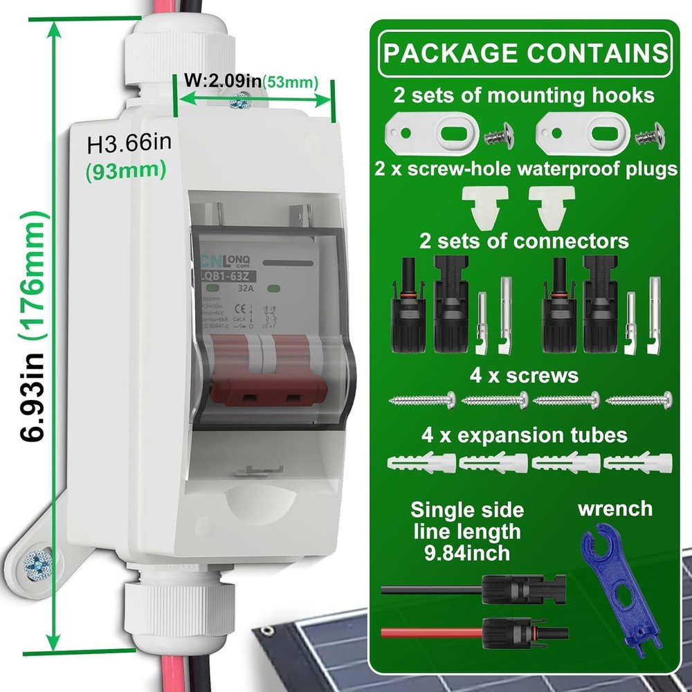 32A Solar Panel Disconnect Switch with Waterproof Circuit Breaker