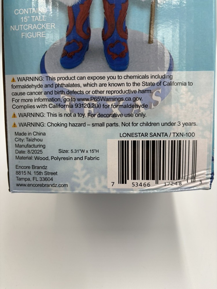 Texas Essentials Lonestar Santa Nutcracker 15” New In Box