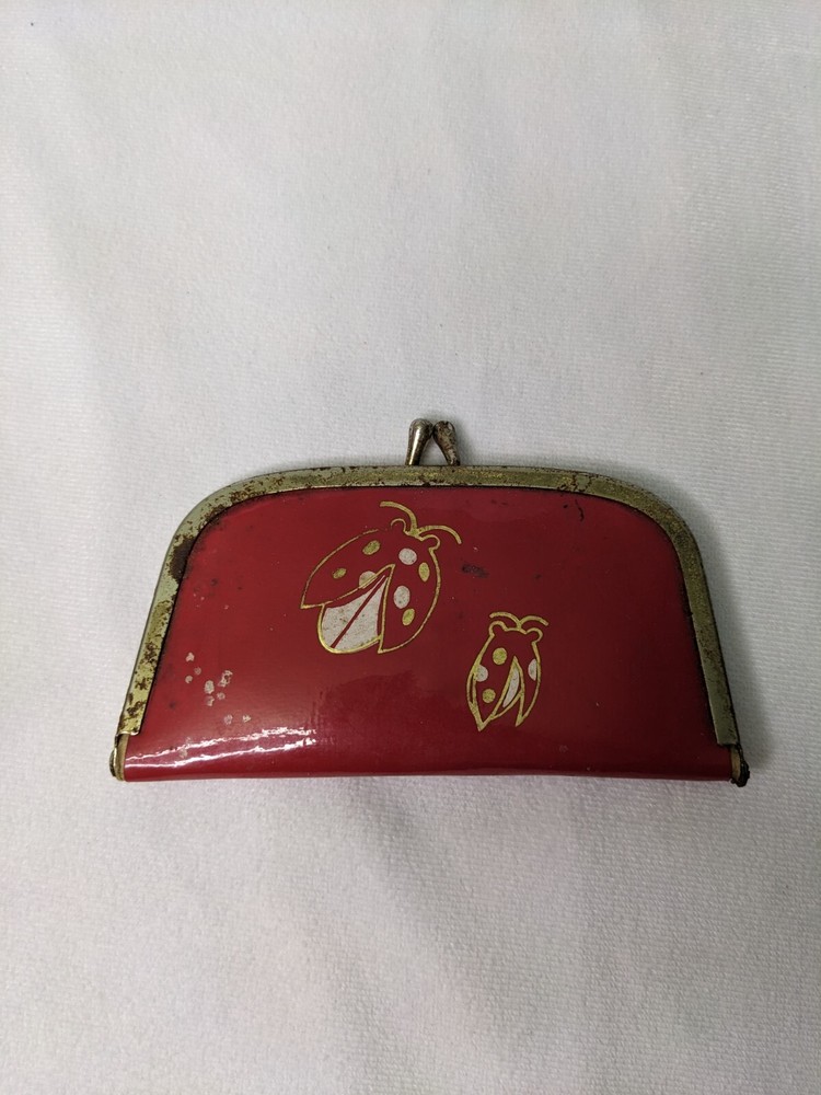 1950s Vintage Lady Bug Red Leather Manicure Set