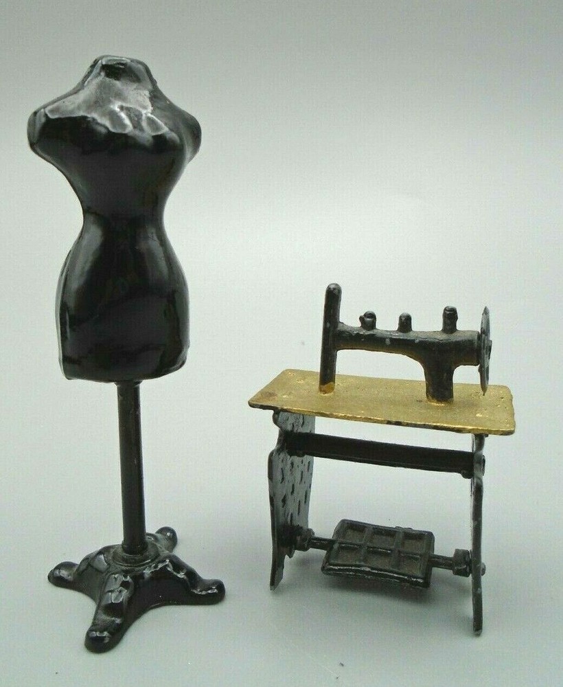 Black Miniature Sewing Machine and Dress Makers Form