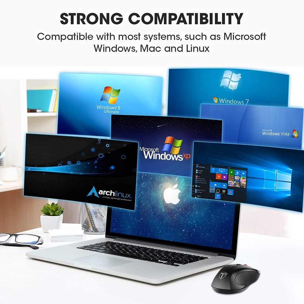 Vic Tech CA Wireless Mouse - Computer Mouse Ergonomic 2.4G USB Featuring 5 Ad...