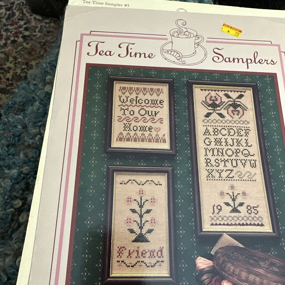Sampler for Counted Cross Stitch Tea Time Samplers 3 Patterns Welcome Friend