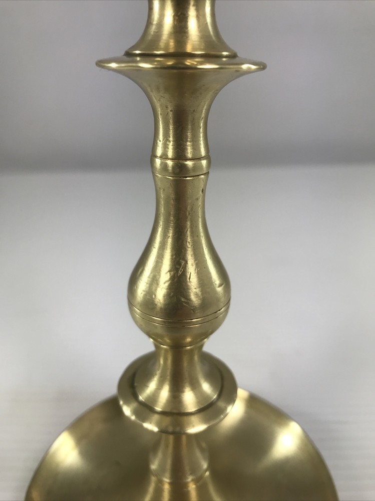 Vintage Solid Brass Saucer Candlestick Holder 7 1/8” Tall