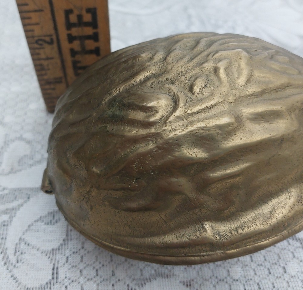 Brass Nutcracker Walnut Shaped Hinged Vintage 1950's