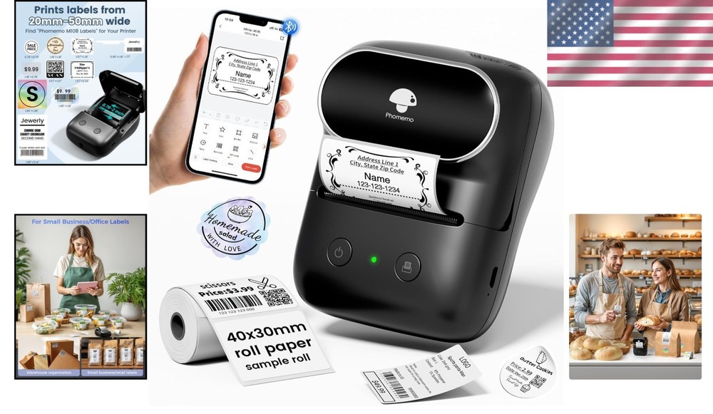 M108 2-Inch Bluetooth Label Maker - Portable Inkless Printer for All Projects