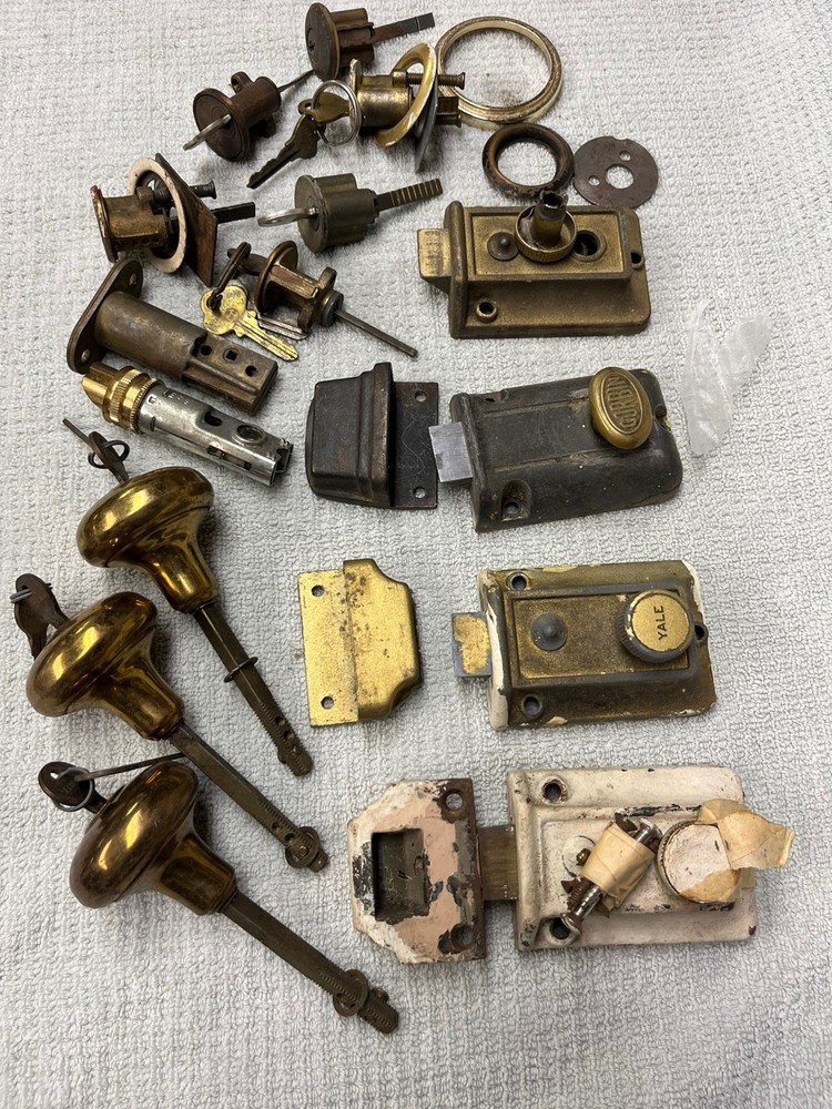 Lot - Vintage Corbin Yale Locks, Keys-Screws& Hardware Surface Deadbolt