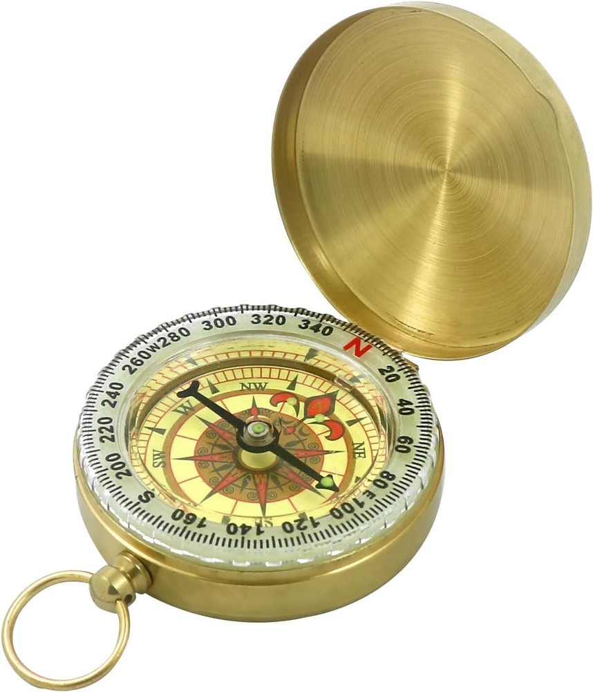 Handcrafted Solid Brass Pocket Compass, 1.8" Mini Navigation Tool for Hiking, Su