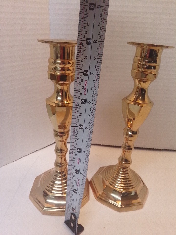 Vintage Baldwin Solid Brass Candlestick Holders Pair 8” Octagon Base Forged USA