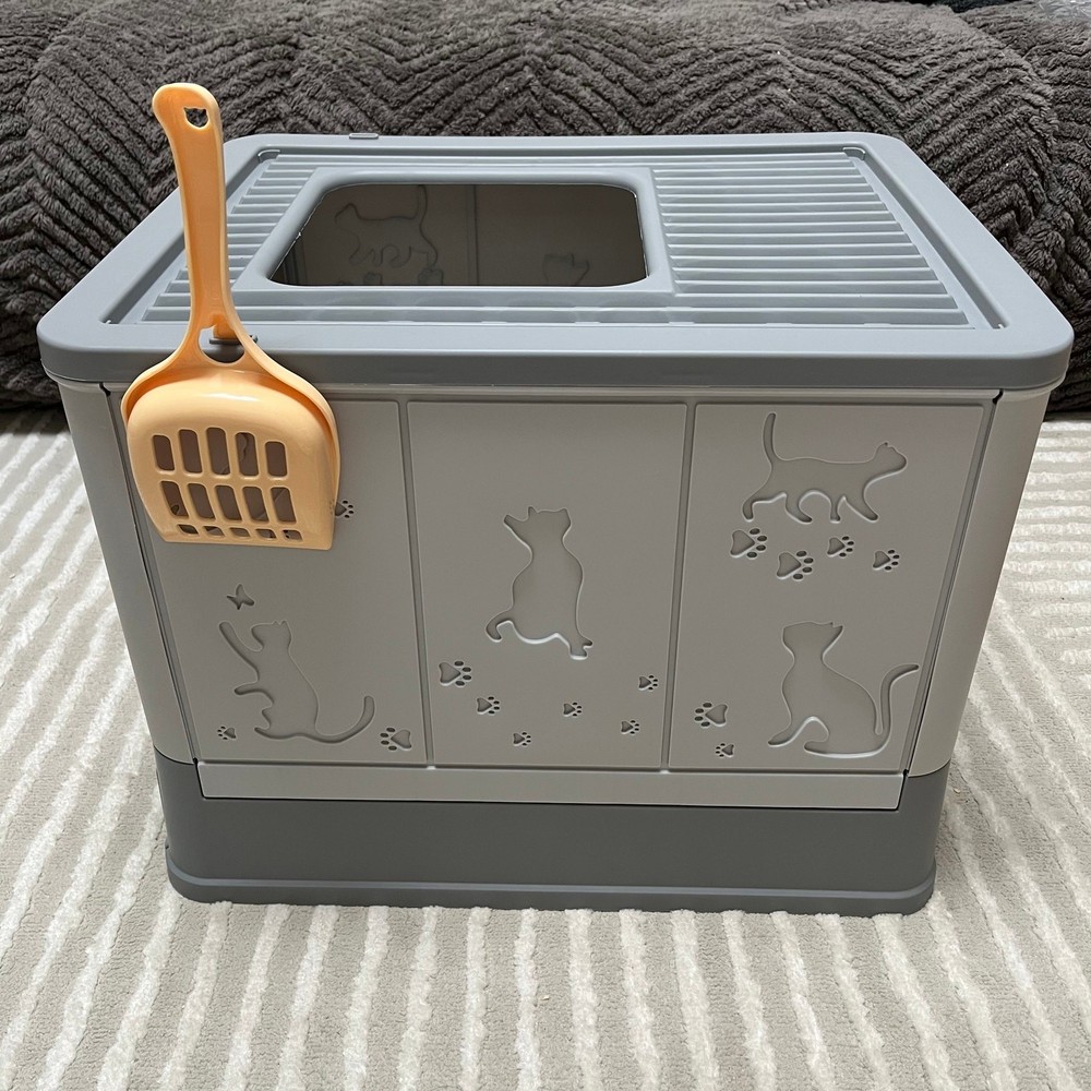 Enclosed Cat Litter Box, Printed Pattern Cat Litter Box,Large Foldable Top-Entry