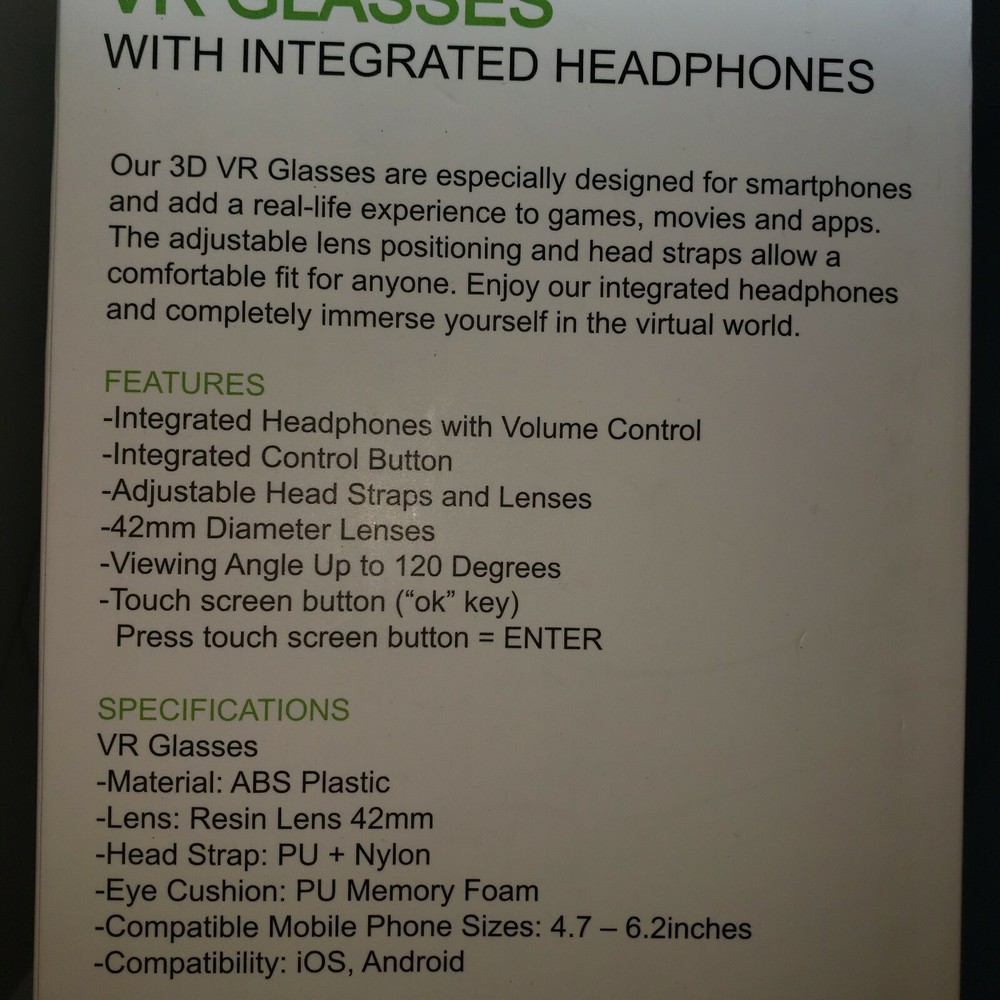 VR Virtual Reality Glasses With Integrated Headphones