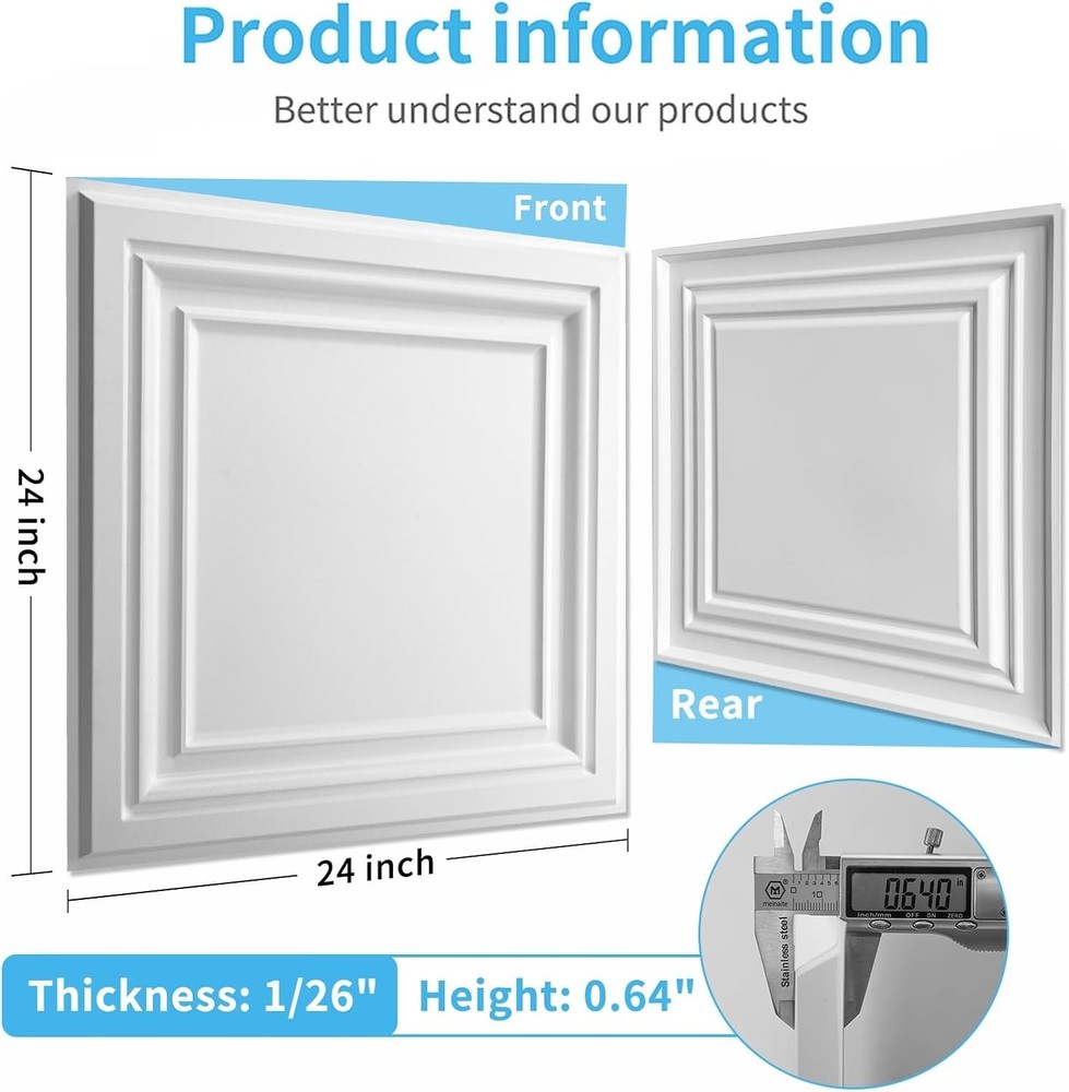 PVC Ceiling Tiles 2x2 White 12 Pack Waterproof Easy Install Modern Ceiling