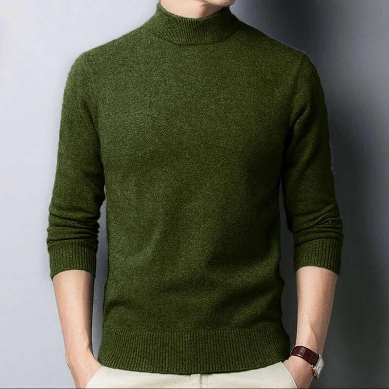 Autumn Mock Neck Sweater Coats Men Solid Color Pullovers Winter Man Half